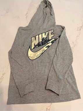 Nike Heather Grey Hoodie with Camouflage Swoosh Accent